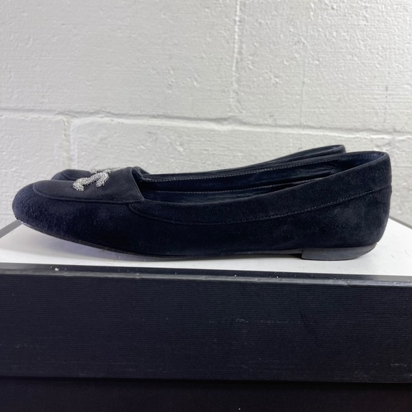 Chanel CC Metal Chain Logo Black Suede Ballet Flats Slip On Women's 40 EU/10 US - Picture 4 of 11